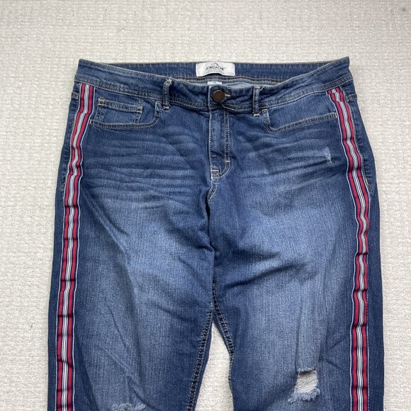 Jordache Skinny Boyfriend Red / Blue Striped Jeans Women Sz 16 Distressed - Picture 2 of 5